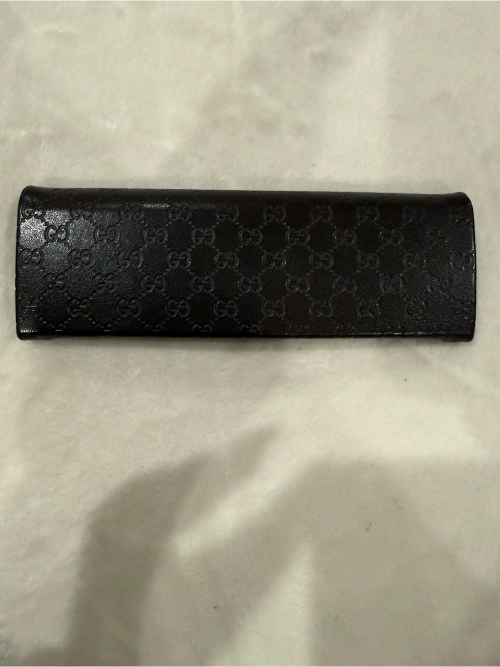 Gucci Sunglass Case Dark Brown Embossed GG Leather With Cleaning Cloth Authentic - Picture 3 of 8